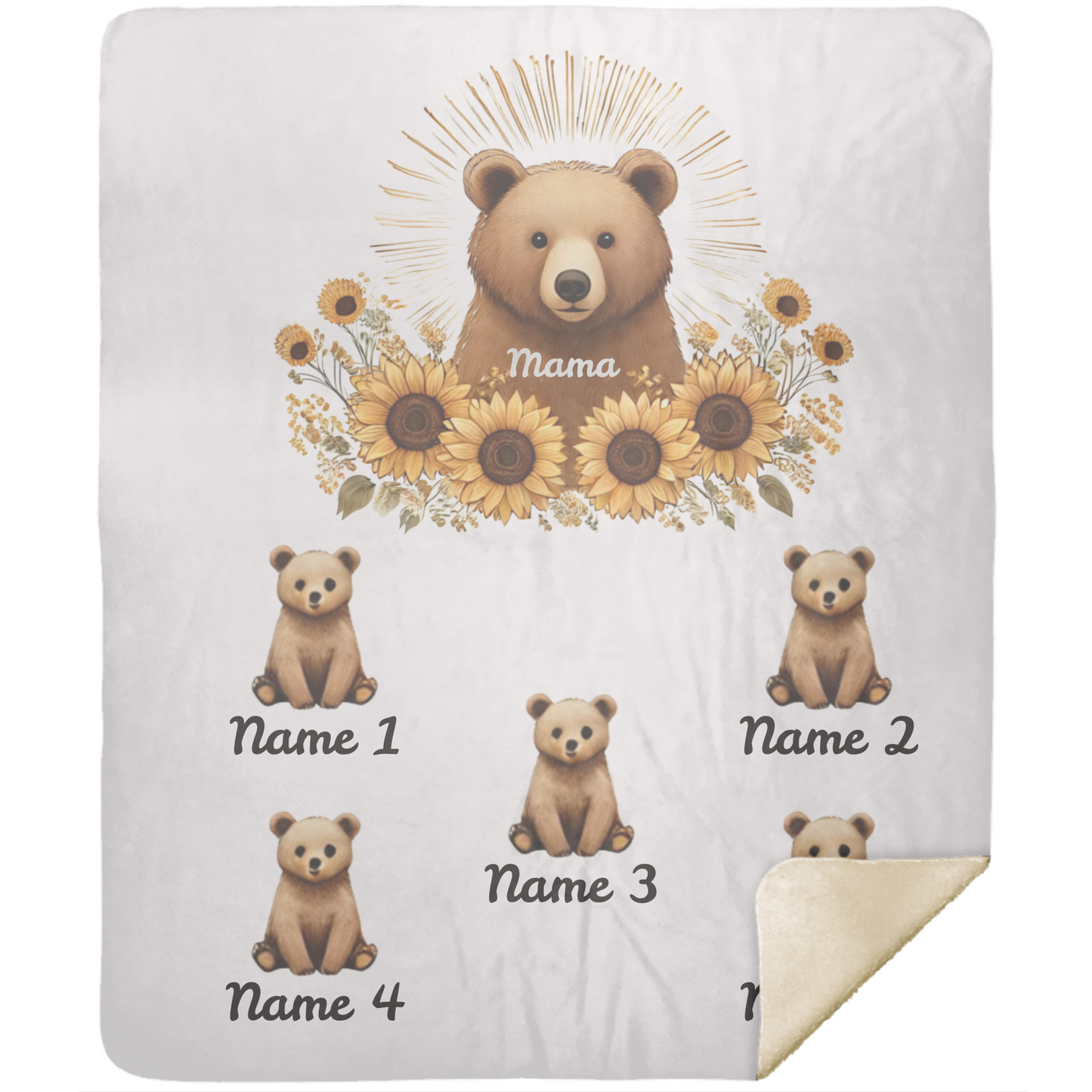Personalized Mama Bear Sunflower Blanket  - Ideal For Mother's Day, Birthday, Anniversary