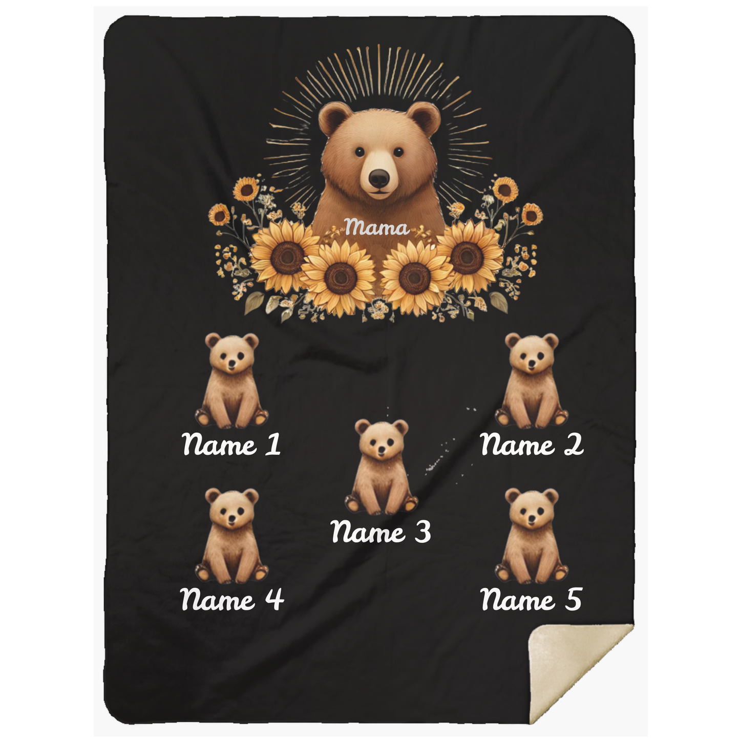 Personalized Mama Bear Sunflower Blanket  - Ideal For Mother's Day, Birthday, Anniversary