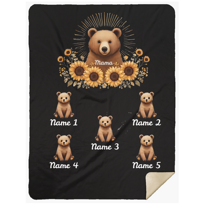 Personalized Mama Bear Sunflower Blanket  - Ideal For Mother's Day, Birthday, Anniversary