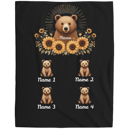 Personalized Mama Bear Sunflower Blanket  - Ideal For Mother's Day, Birthday, Anniversary