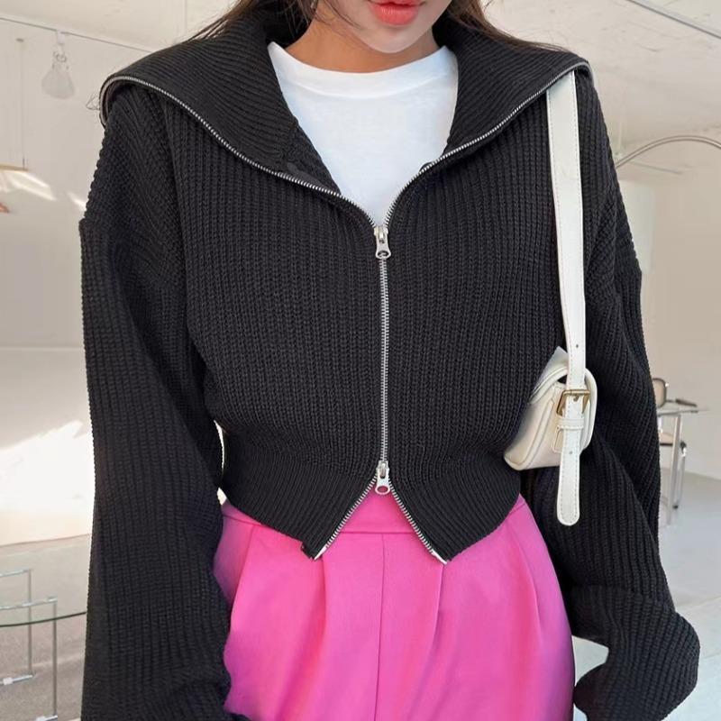 Women's Short Pit Strip Long Sleeve Sweater Coat