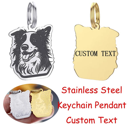 Lucky Dog Border Collie Charms No Fade Stainless Steel Keychain Pet Pendant DIY Kids Gifts Jewelry Custom Text Number Keyring