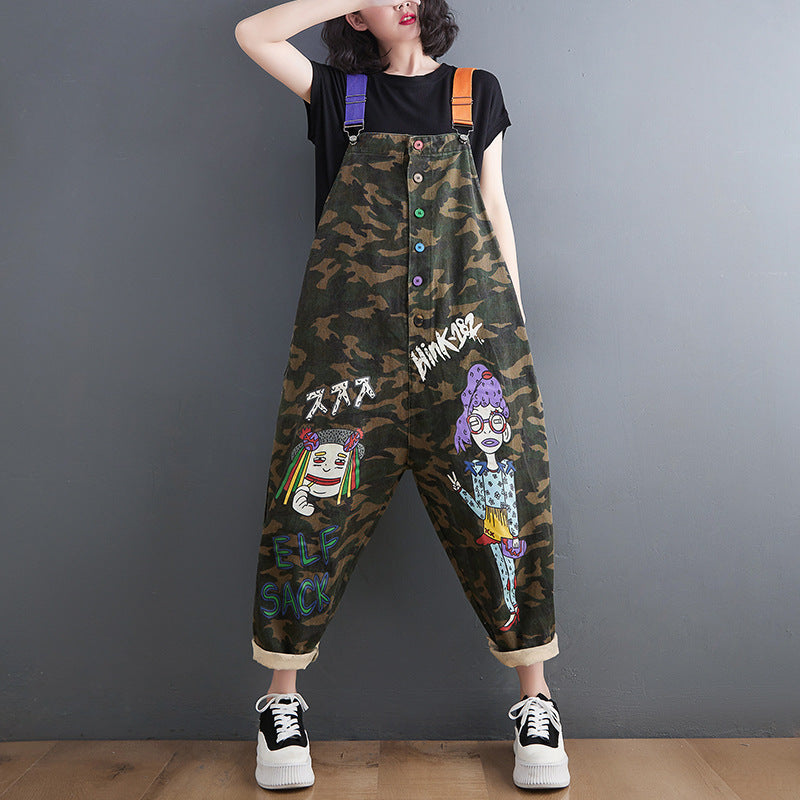 Plus Size Women's Artistic Plus Size Printed Camouflage Overalls