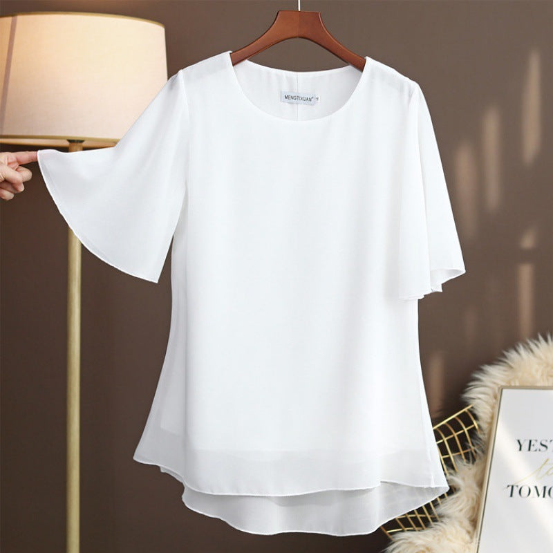 New Round Neck Loose Spinning Shirt Short Sleeve Women