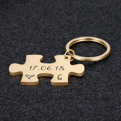 Custom Engraving Name Keychain New Personality Puzzle Charm Stainless Steel Keychain Couple Jewelry Gift Porte Cles Personnalisé