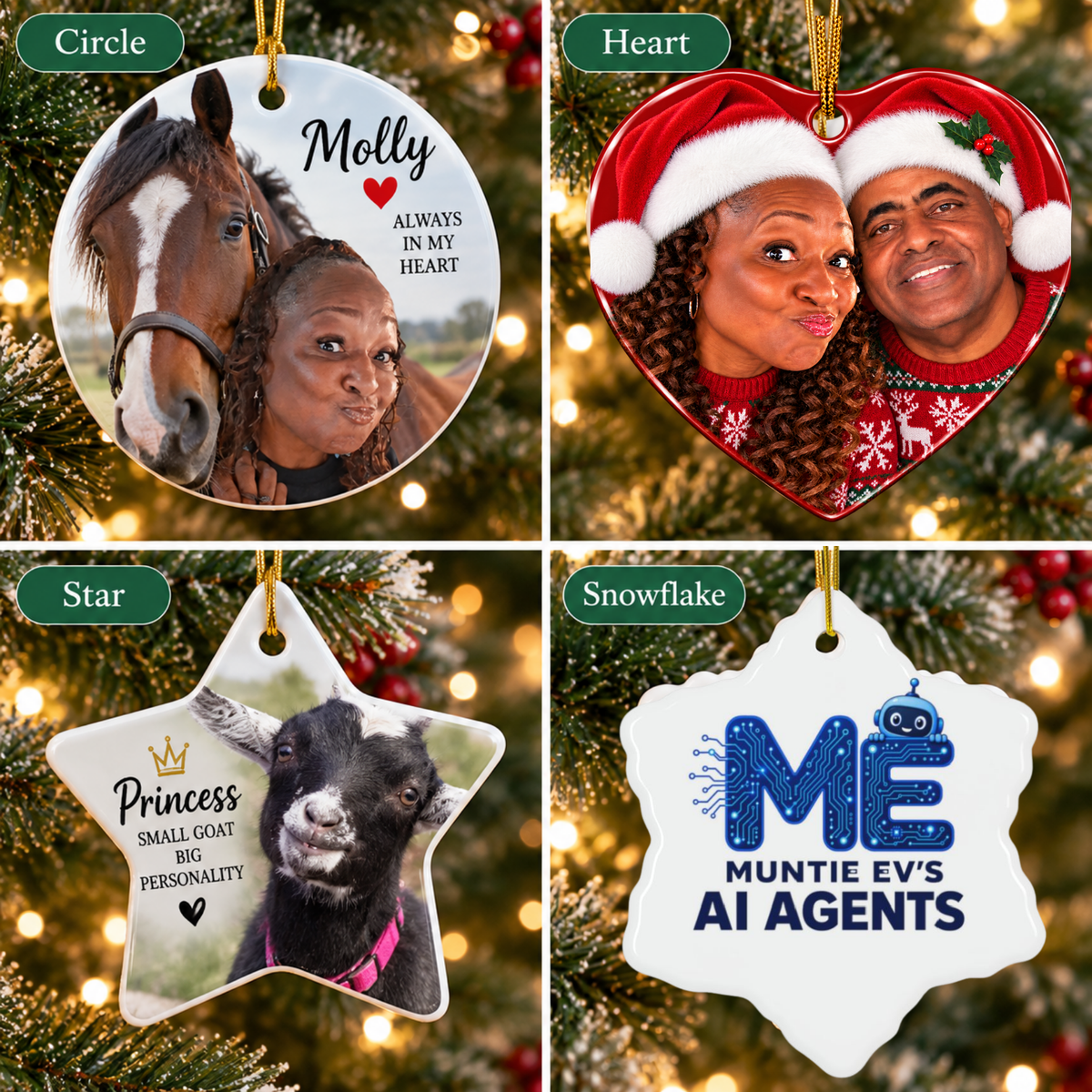 Pet/Person Custom Ornaments, 2-Sides (1pc, 3pcs, 5pcs, 10pcs)