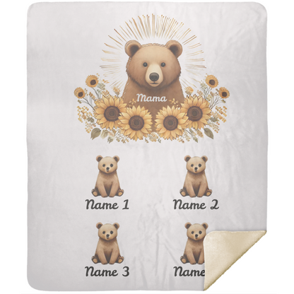 Personalized Mama Bear Sunflower Blanket  - Ideal For Mother's Day, Birthday, Anniversary