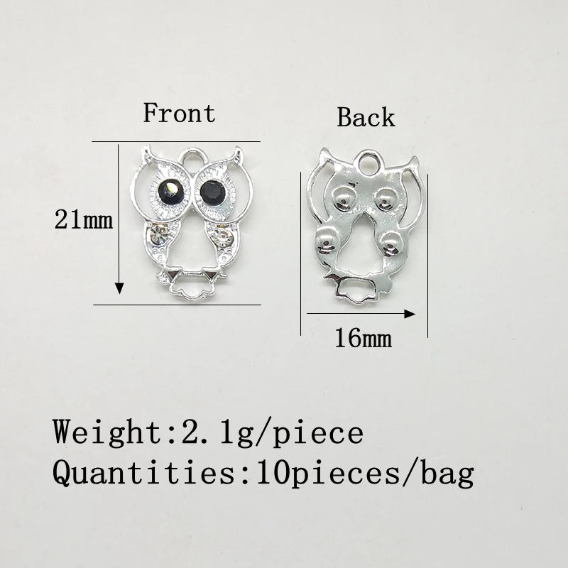 New 21*16mm 10pieces/bag Zinc Alloy Owl Inlay Crystal Glass Beads Charms Pendant for Earring Necklace Jewelry Accessories