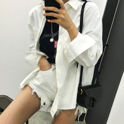 New Spring Double Pockets Turn-down Collar Cotton Womens