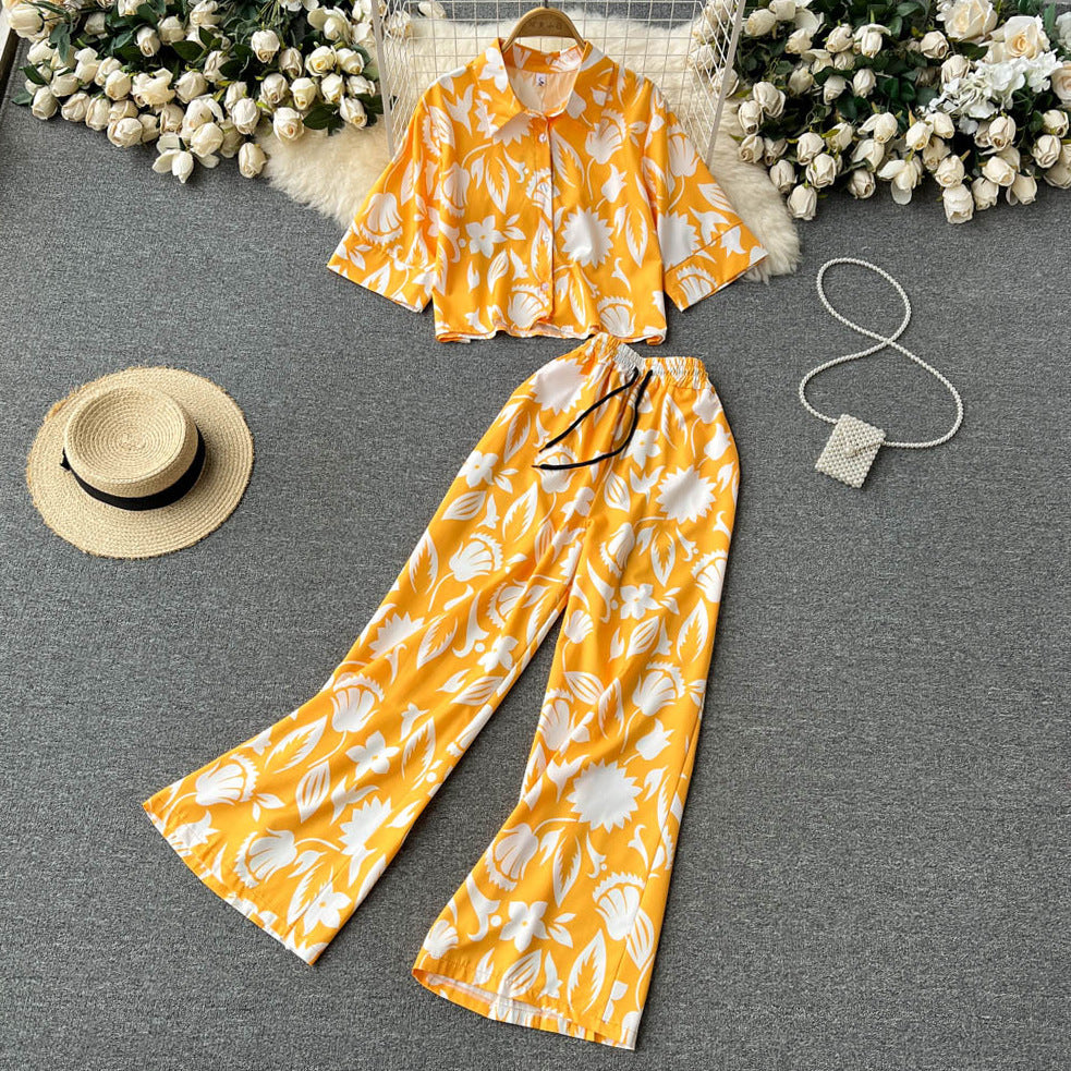 Wide Leg Long Pants Two-piece Set For Women