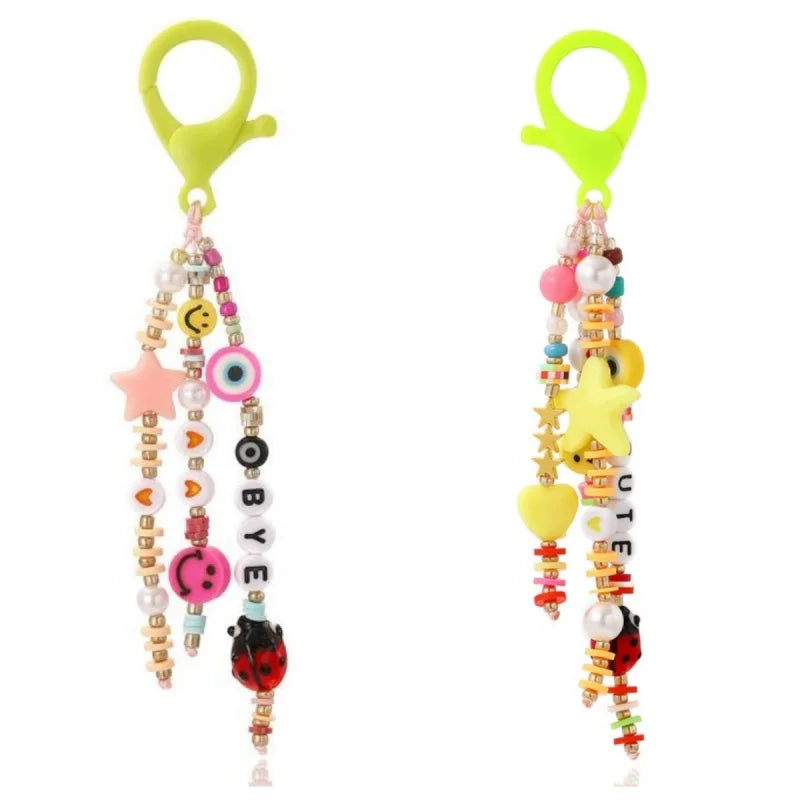 Cute Keychain Fashion Beaded Letter Keyring Colorful Cute Student School Bag Pendant Letter Keyring Pendant Back To School Gifts