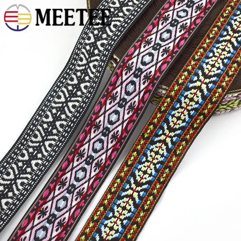 4M 50mm/1.96inches Polyester Cotton Jacquard Webbing Bag Strap Tape Clothes Sewing Bias Decoration Lace Ribbon Trims Accessories