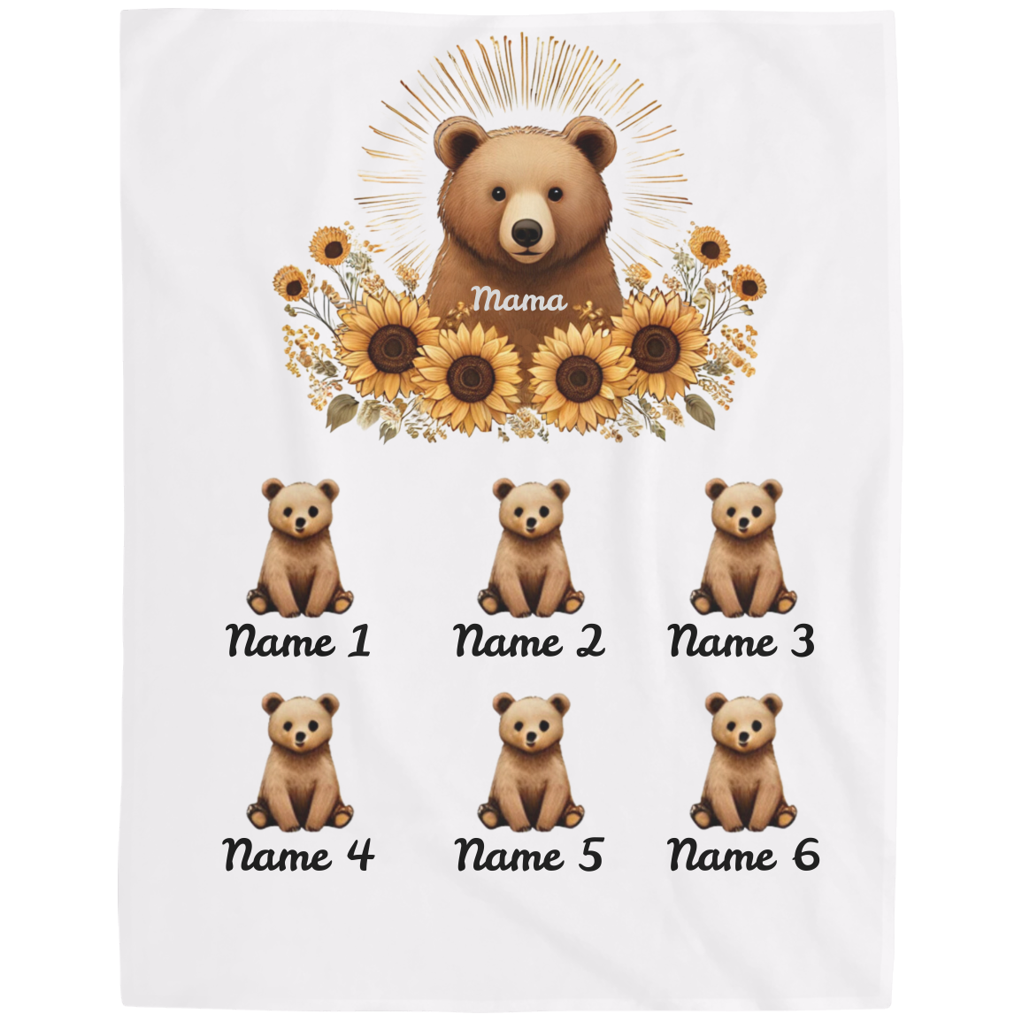 Personalized Mama Bear Sunflower Blanket  - Ideal For Mother's Day, Birthday, Anniversary