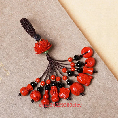 Customized Cinnabar Perfect Key Chain Phone Chain Jewellery Carved Fashion Natural Charm Gifts Amulet Bag Buckle Pendant Red