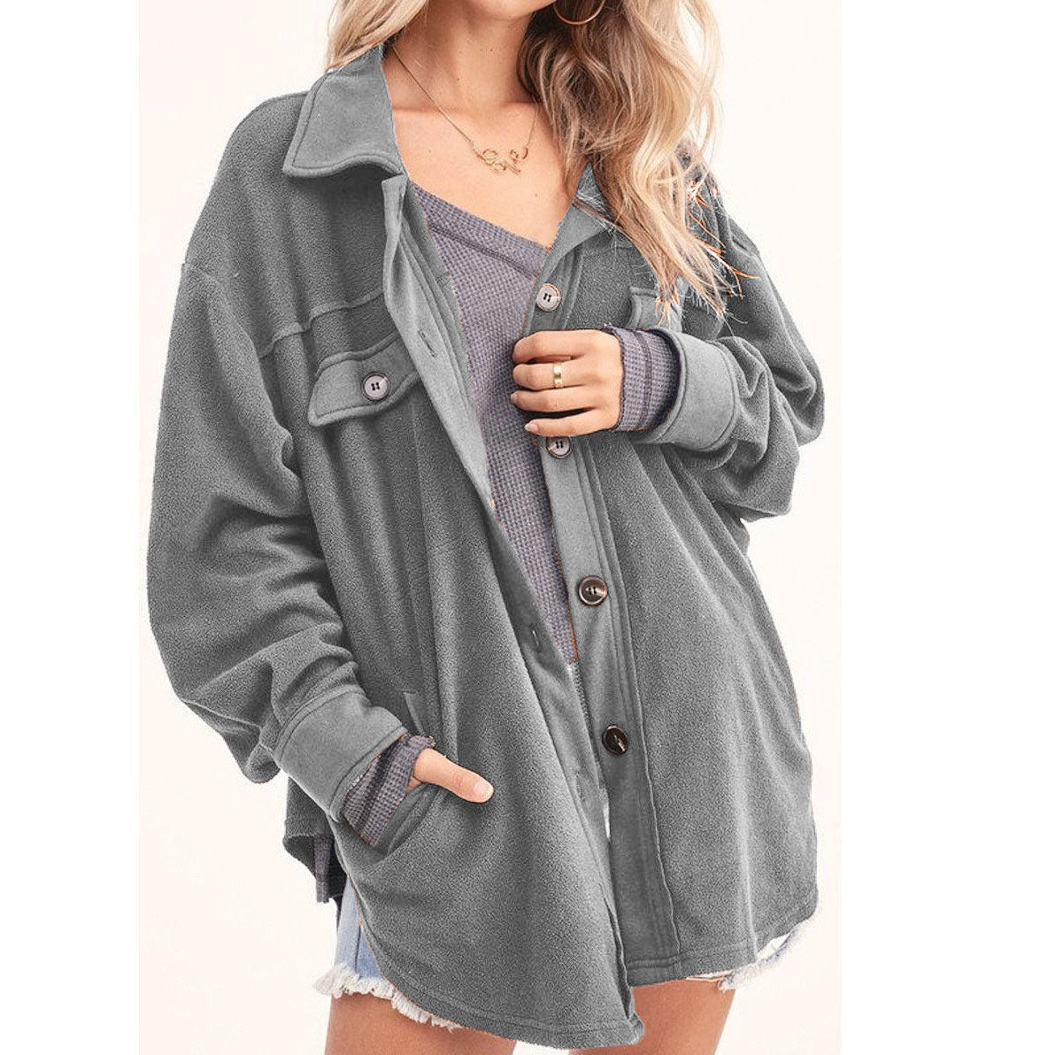 Fashion Women's Lapel Polar Fleece Breasted Cardigan Jacket Shirt