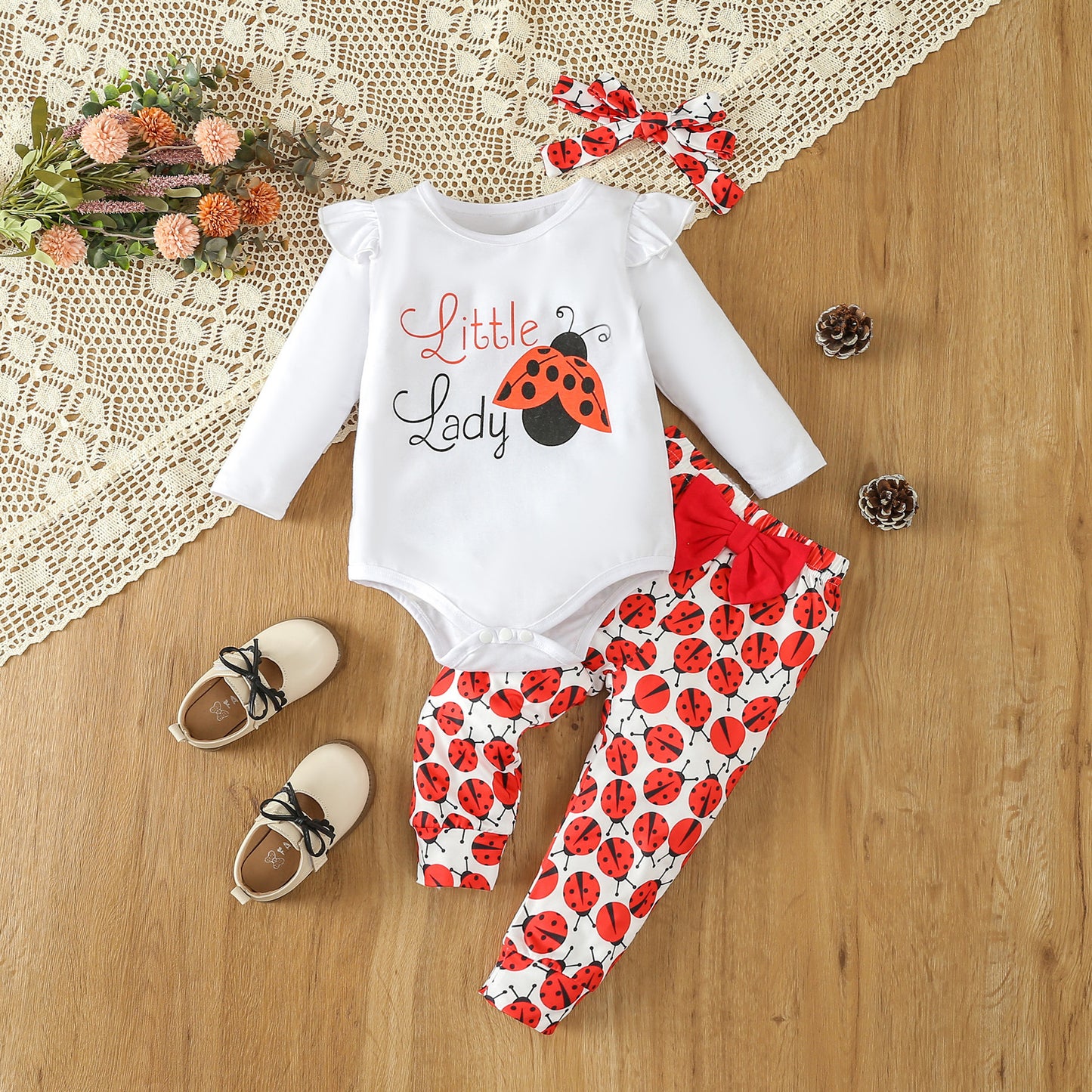 Clothing Girls' Long-sleeved Cartoon Ladybug Romper