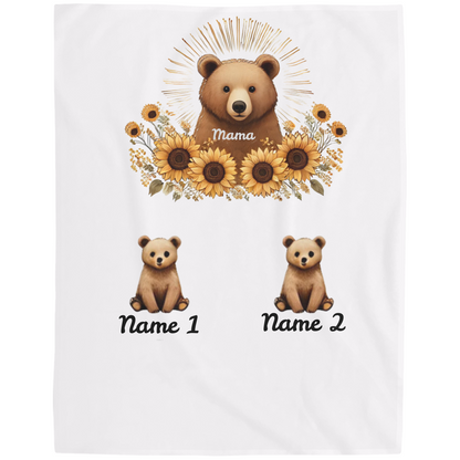 Personalized Mama Bear Sunflower Blanket  - Ideal For Mother's Day, Birthday, Anniversary