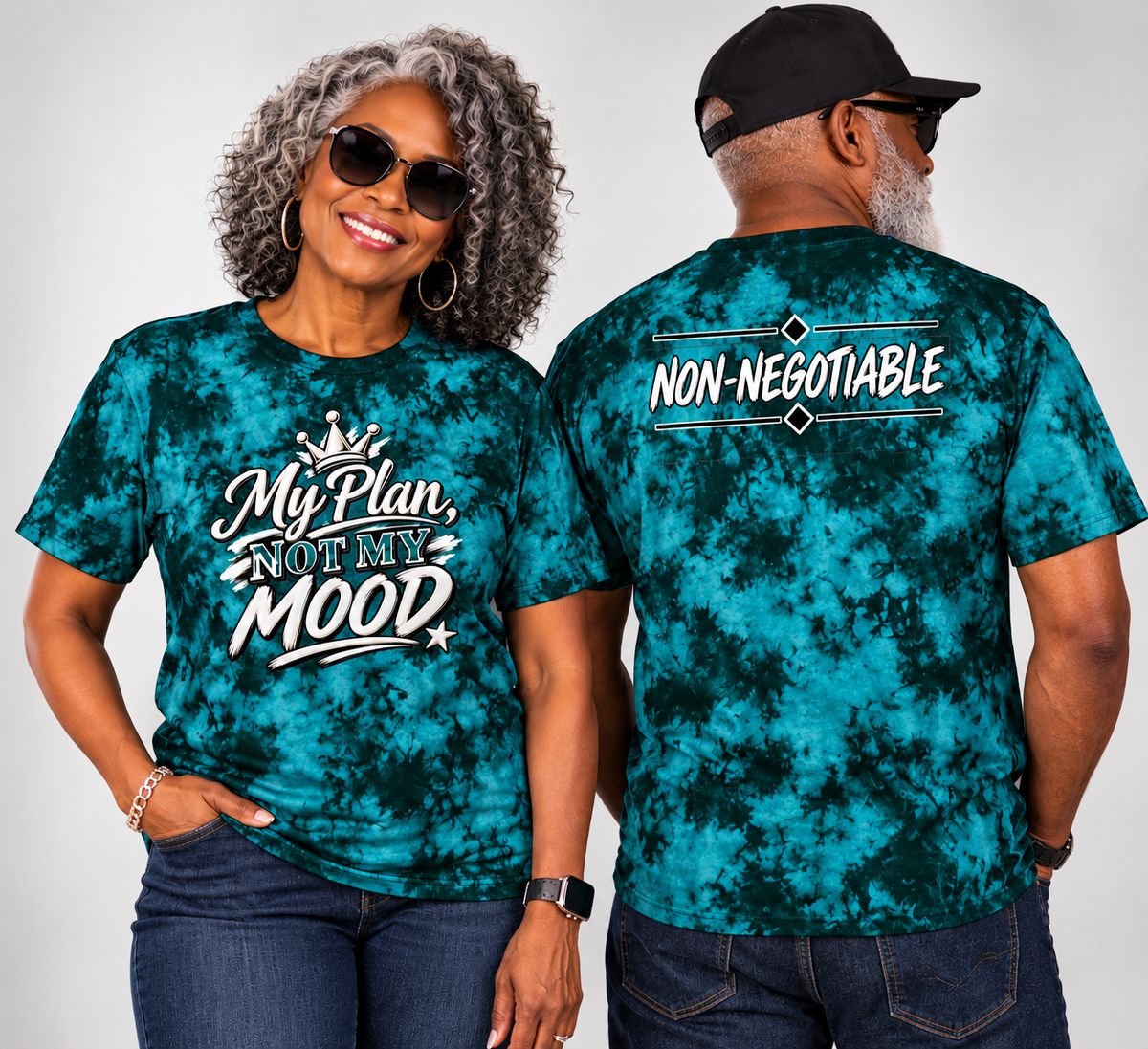 Unisex Crystal  Tie-Dye Black Teal Tee *FREE SHIPPING*