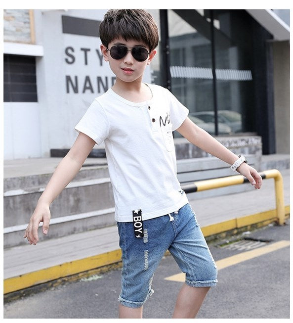 Children Clothing Summer Boys T-shirtDenim Shorts 2pcs