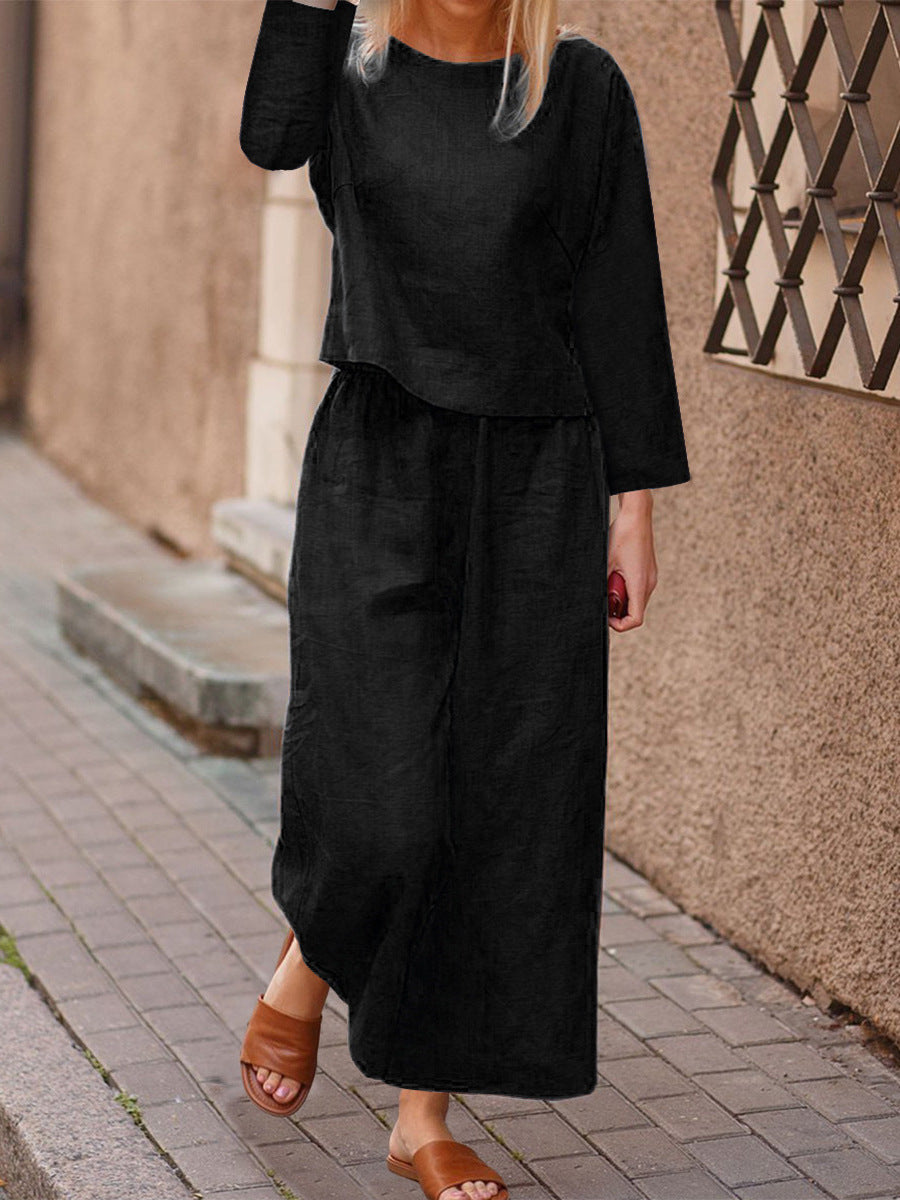 Women's Loose Fitting Shirt And Pants Two-piece Set