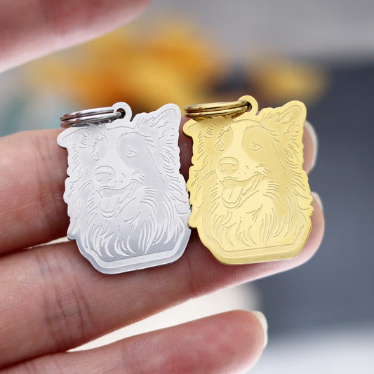 Lucky Dog Border Collie Charms No Fade Stainless Steel Keychain Pet Pendant DIY Kids Gifts Jewelry Custom Text Number Keyring