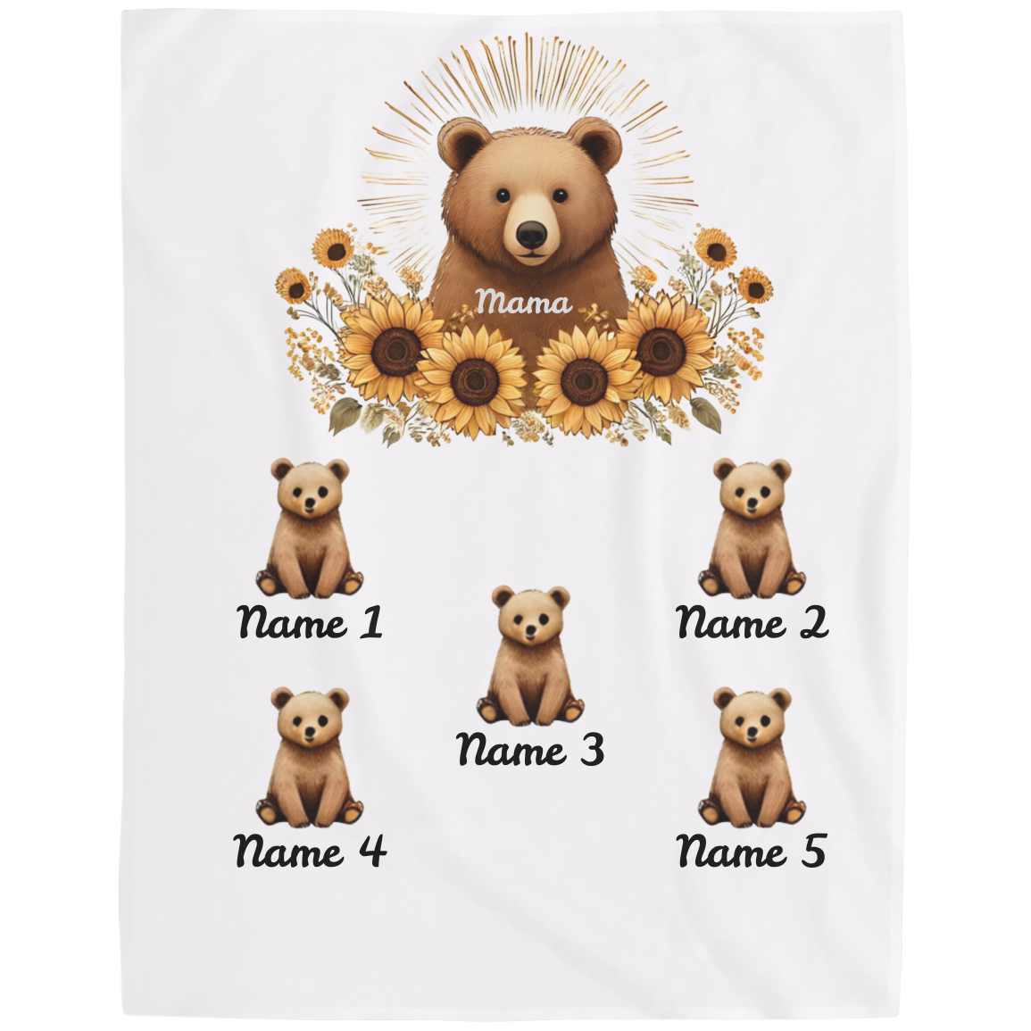 Personalized Mama Bear Sunflower Blanket  - Ideal For Mother's Day, Birthday, Anniversary
