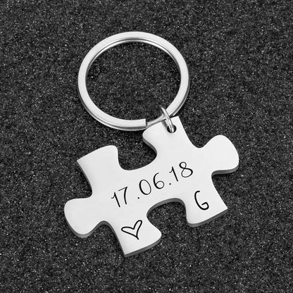 Custom Engraving Name Keychain New Personality Puzzle Charm Stainless Steel Keychain Couple Jewelry Gift Porte Cles Personnalisé