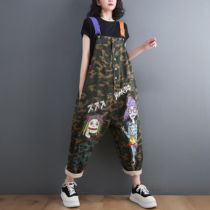 Plus Size Women's Artistic Plus Size Printed Camouflage Overalls