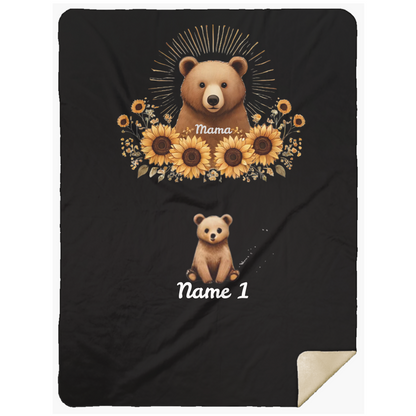 Personalized Mama Bear Sunflower Blanket  - Ideal For Mother's Day, Birthday, Anniversary