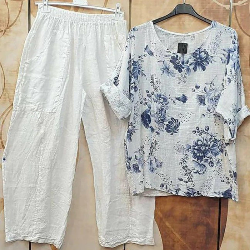 Top Printed Pants Two-piece Set For Women