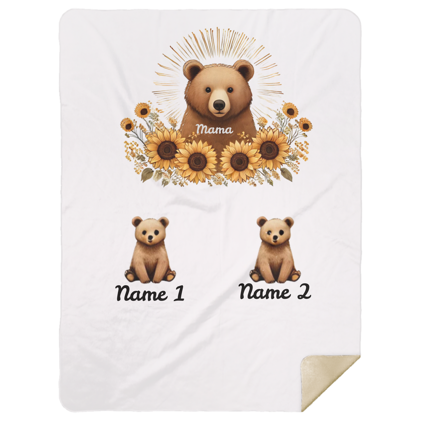 Personalized Mama Bear Sunflower Blanket  - Ideal For Mother's Day, Birthday, Anniversary