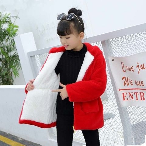 Plush Padded Children's Clothing Girls Wool Sweater Coat