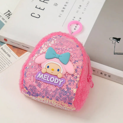 Hello Kitty Sanrio Series Key Chain Pendant Coin Purse Anime Kawaii Kuromi Melody Children Colorful Sequin Wallet Card Holder