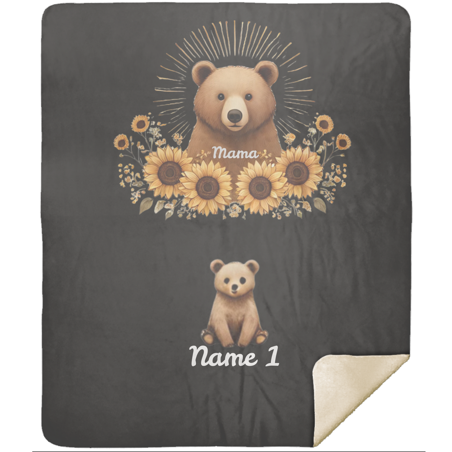 Personalized Mama Bear Sunflower Blanket  - Ideal For Mother's Day, Birthday, Anniversary