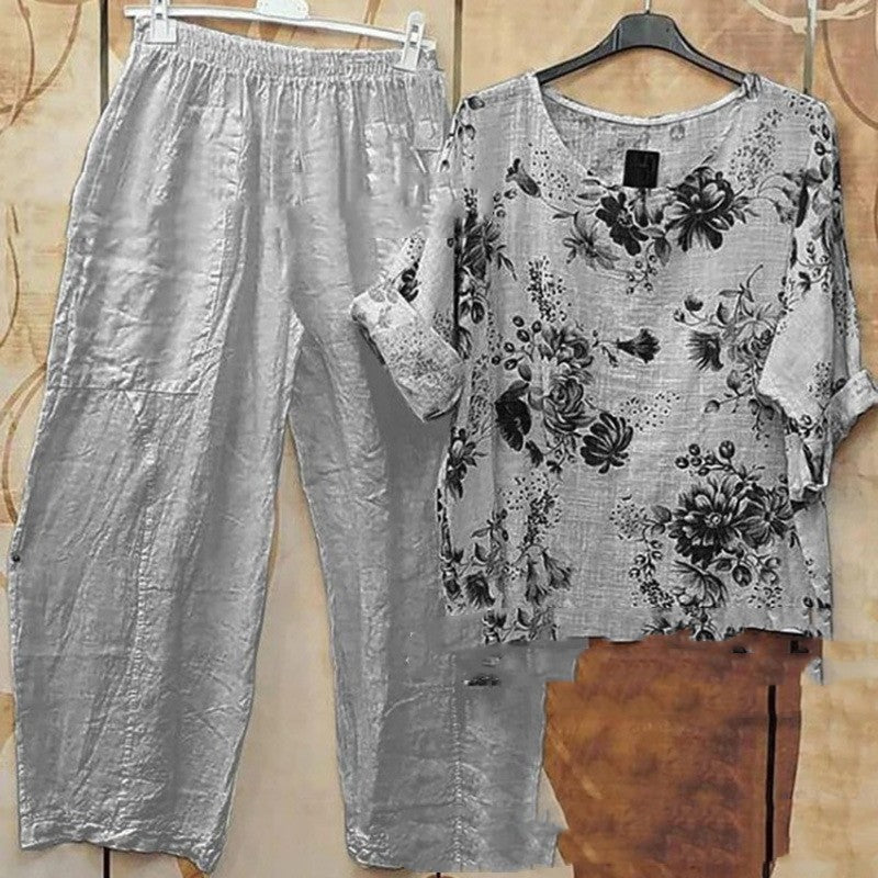 Top Printed Pants Two-piece Set For Women