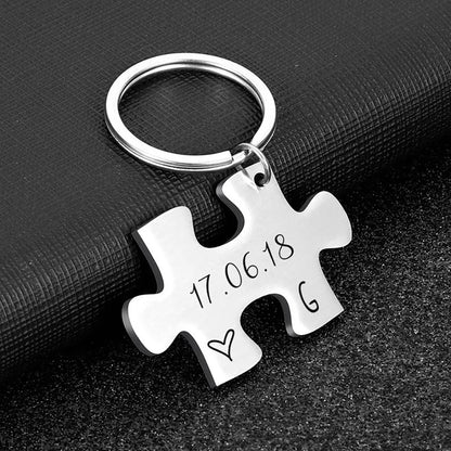 Custom Engraving Name Keychain New Personality Puzzle Charm Stainless Steel Keychain Couple Jewelry Gift Porte Cles Personnalisé