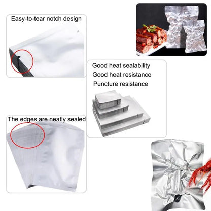 Silver Pure Aluminum Foil Package Bag Coffee Sugar Pouches Open Tops Heat Seal Vacuum Mylar Foil Bags for Spice Powder Storage