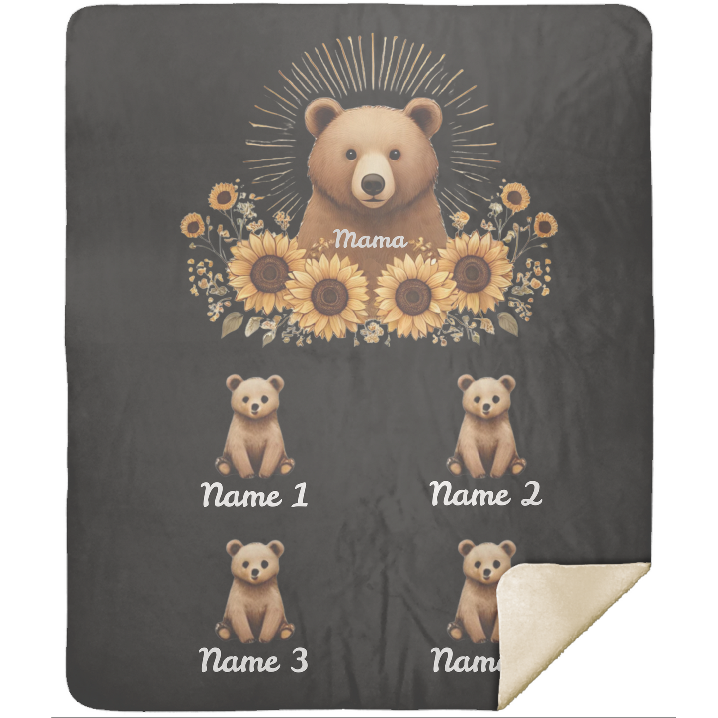 Personalized Mama Bear Sunflower Blanket  - Ideal For Mother's Day, Birthday, Anniversary