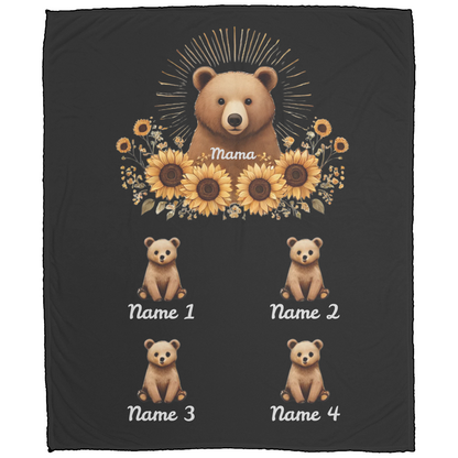 Personalized Mama Bear Sunflower Blanket  - Ideal For Mother's Day, Birthday, Anniversary