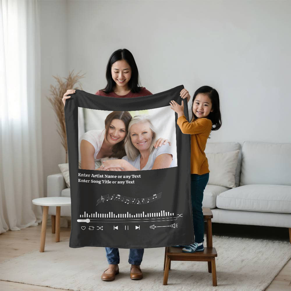 Personalized Song Blanket with Photo Upload & Song Text Choice