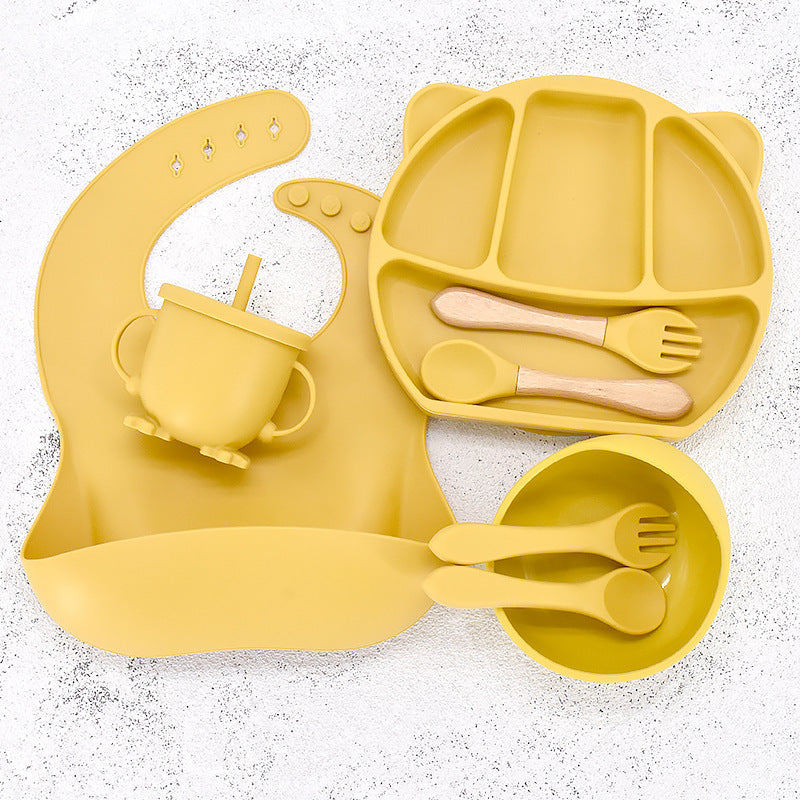 Infant Feeding Tableware Set Divided Grid Silicone Dinner Plate