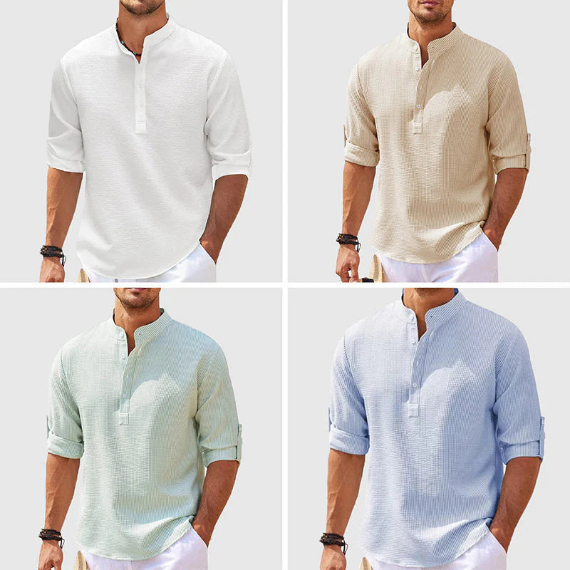 Men's Casual Shirt  Long Sleeve Stand Collar Solid Color Shirt Mens Clothing