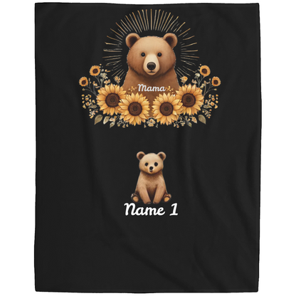Personalized Mama Bear Sunflower Blanket  - Ideal For Mother's Day, Birthday, Anniversary