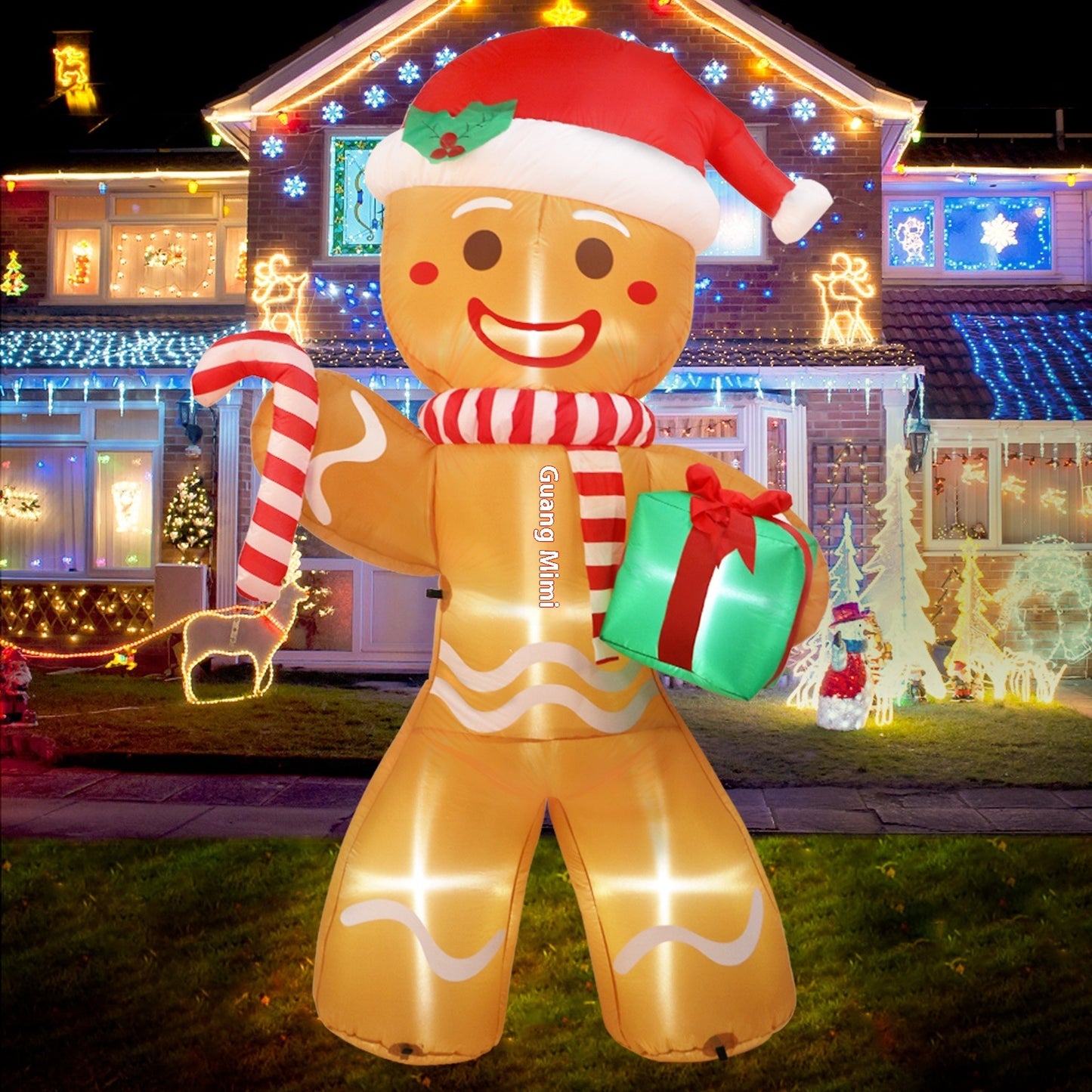 Inflatable Ginger Cake Crutch Doll Inflatable Model Luminous Christmas Atmosphere Outdoor Courtyard