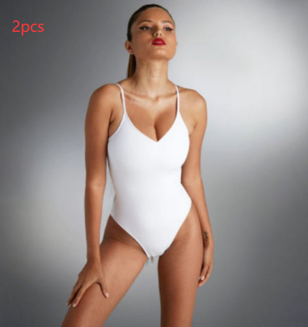 Summer Bikini Backless String Large Size Sexy Solid Color Triangle One-piece Swimsuit Womens Clothing 2pcs