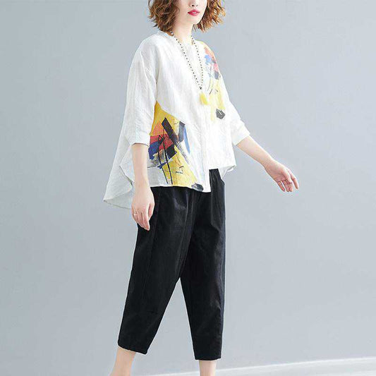 Women's Loose Shirt Ninth Pants Two Piece Set