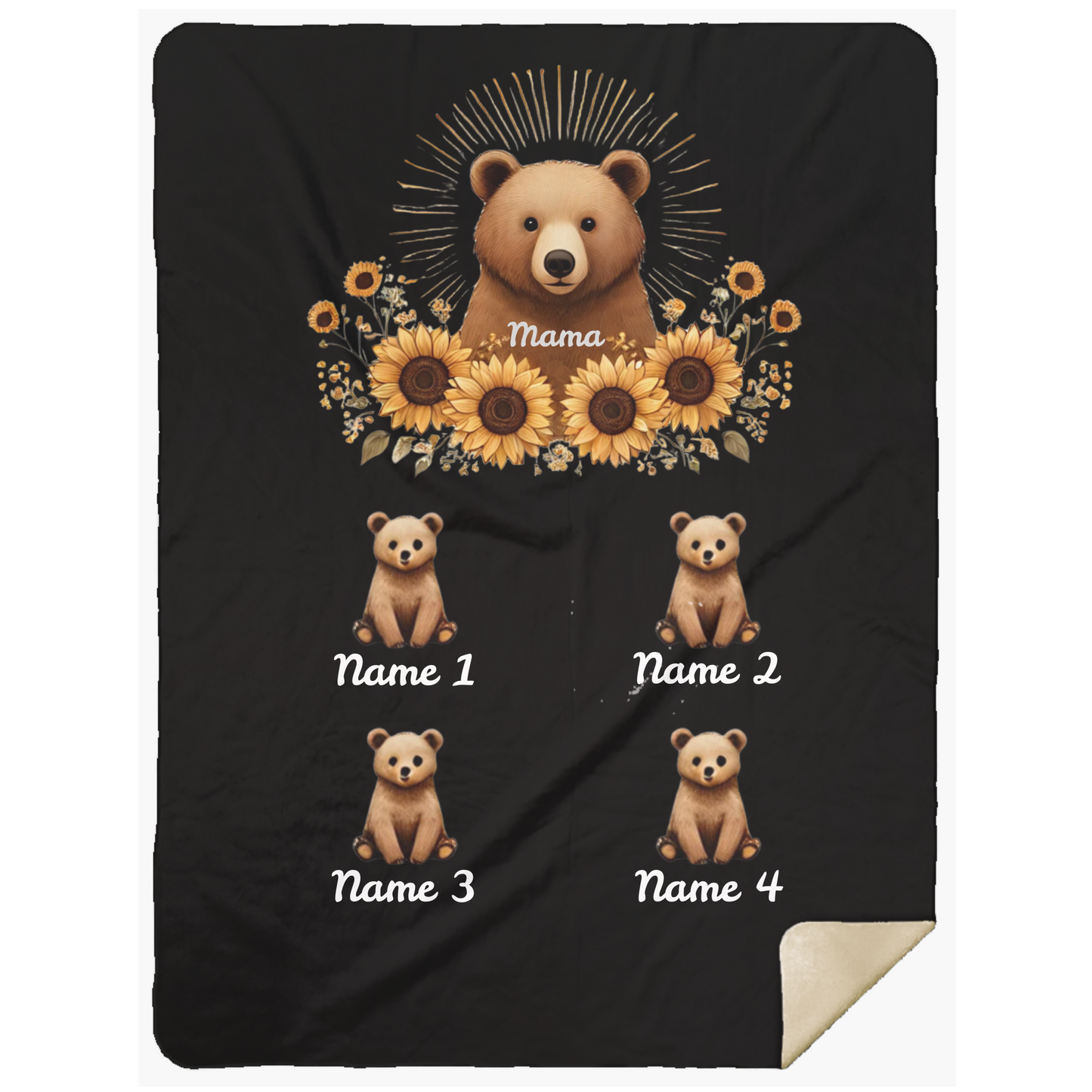 Personalized Mama Bear Sunflower Blanket  - Ideal For Mother's Day, Birthday, Anniversary