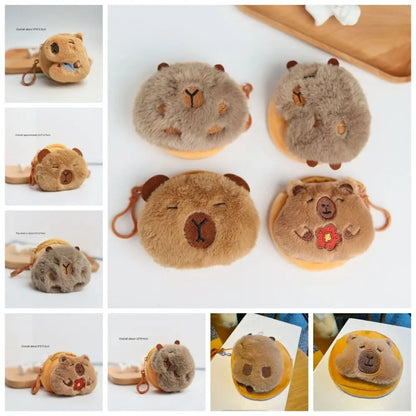 Funny Portable Capybara Plush Coin Purse Cartoon Animal Zipper Capybara Purse Bag Kawaii Mini Capybara Earphone Bag Bag Pendant