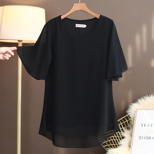 New Round Neck Loose Spinning Shirt Short Sleeve Women