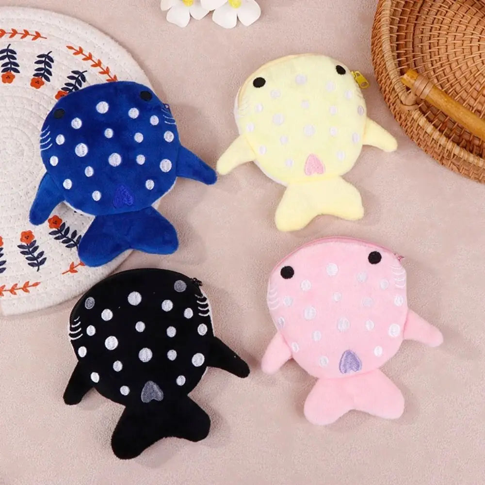 Cartoon Shark Whale Shark Coin Purse Bag Pendant Zipper Shark Plush Wallet Creative Fashion Plush Coin Bag Earphone